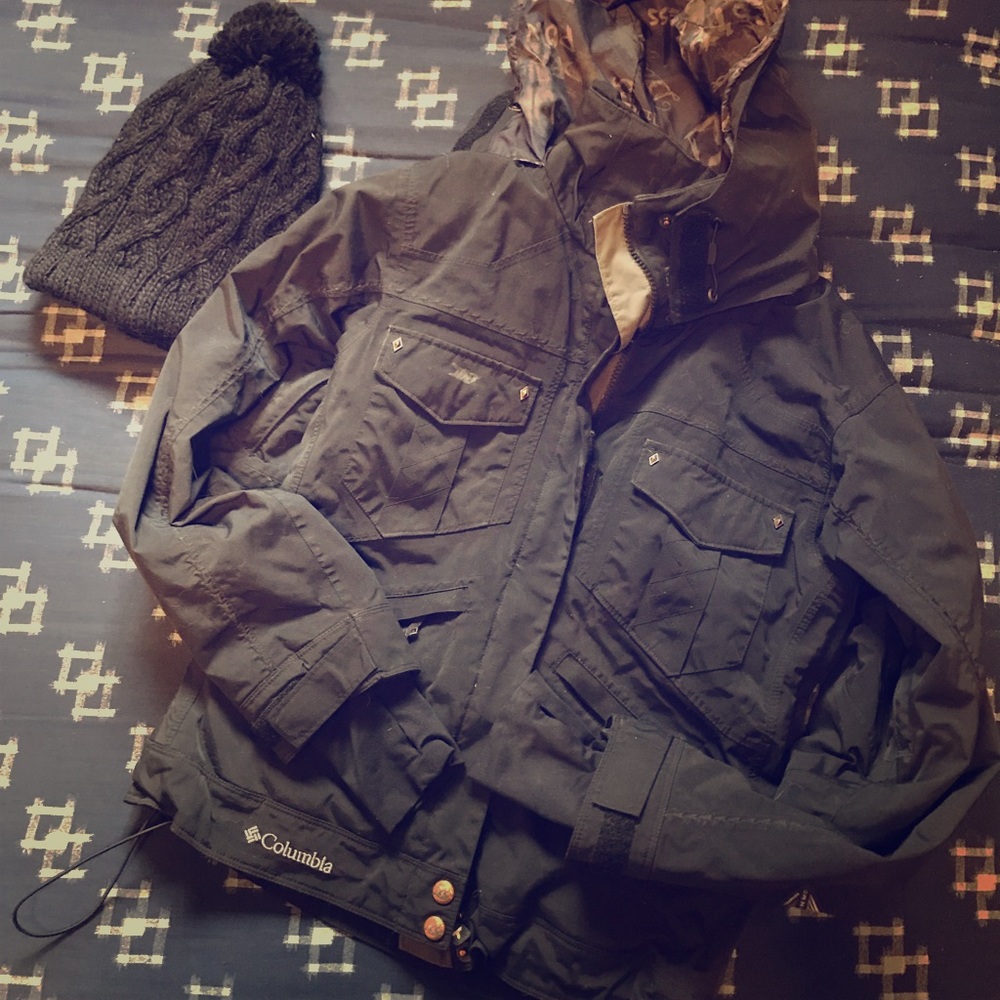 Columbia jacket and knitted beanie