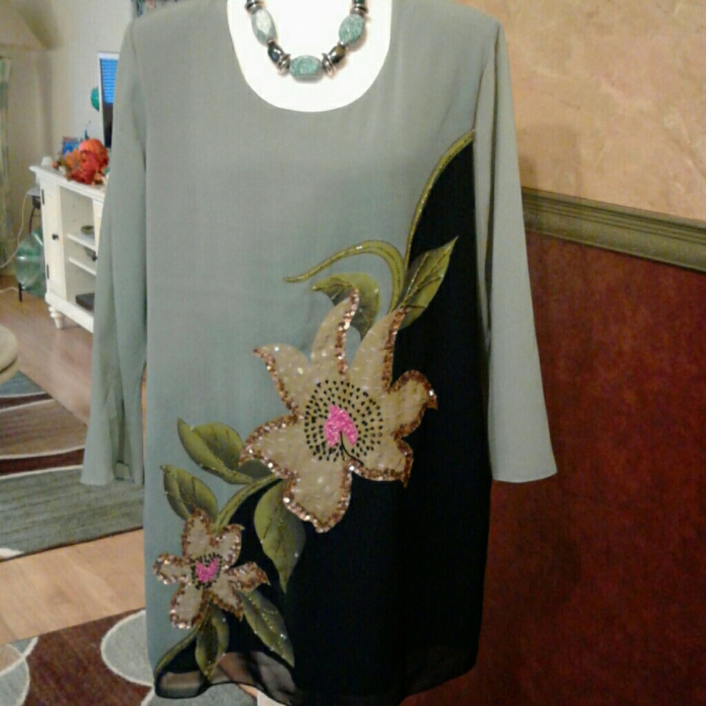 Beautiful dressy olive green blouse