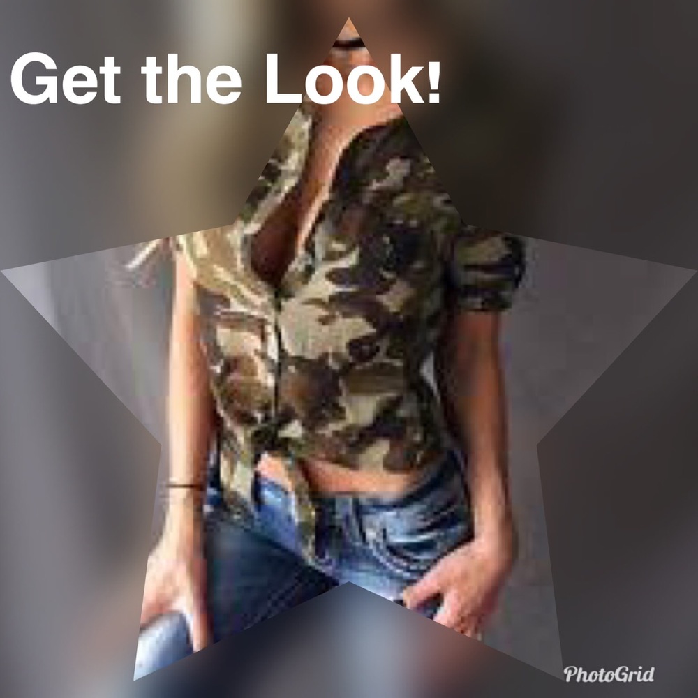 Chiffon Tie Front Cammo Top