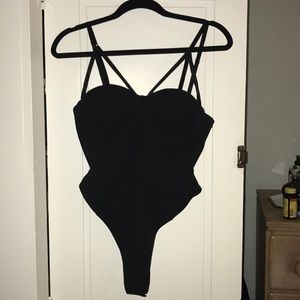 MISHA black bodysuit with thong bottom