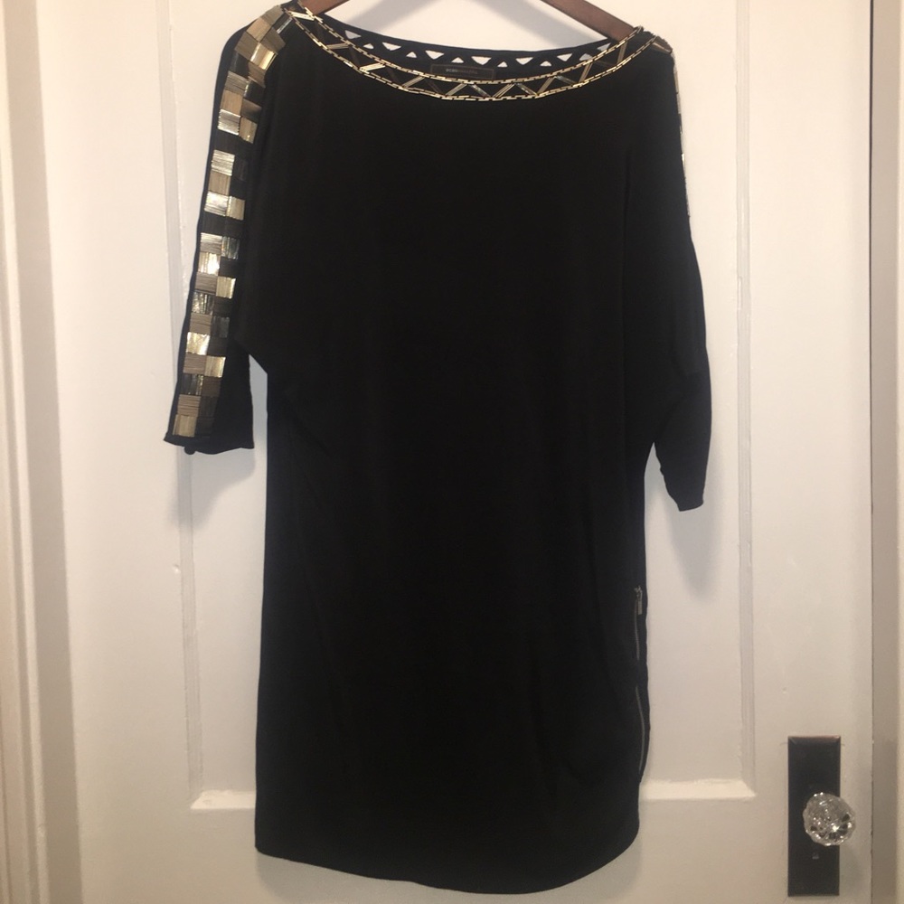 Silk BCBG Max Azria black silver beaded dress