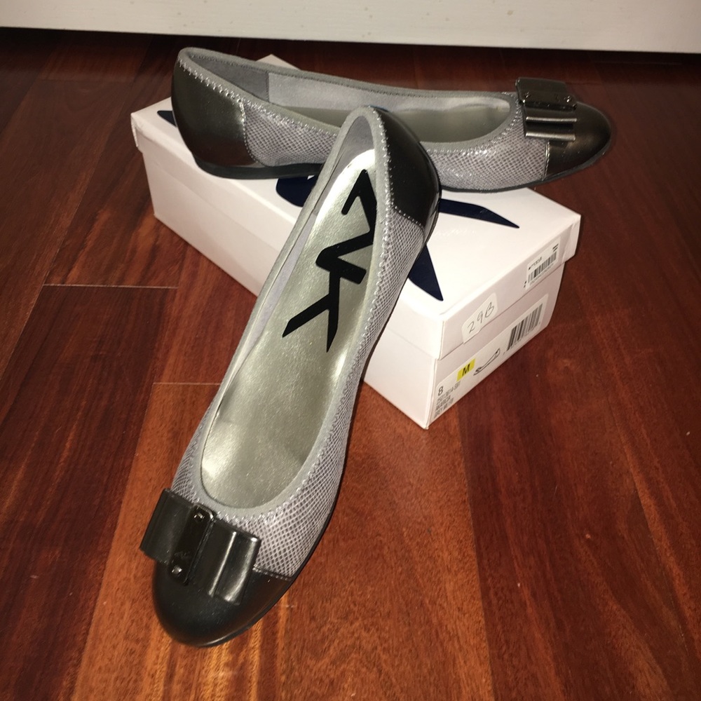 Silver Gray Buckle Flats