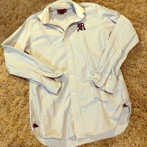 Blue and White striped Rugby Club Dress Shirt (L)