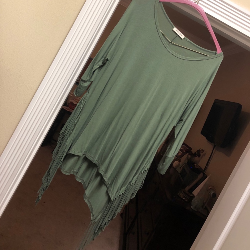 green quarter sleeve shirt w fringe !!!!