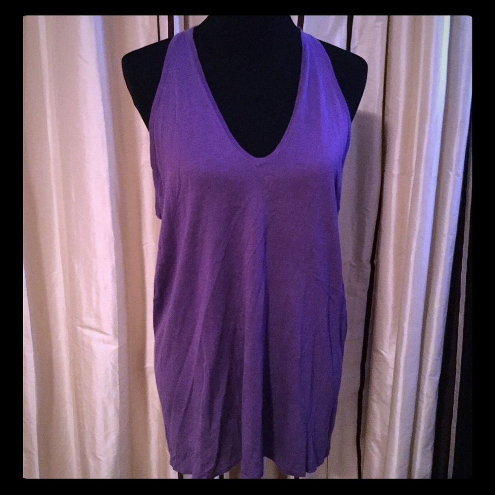 Line Purple V-Neck Crisscrossed Racerback Tank