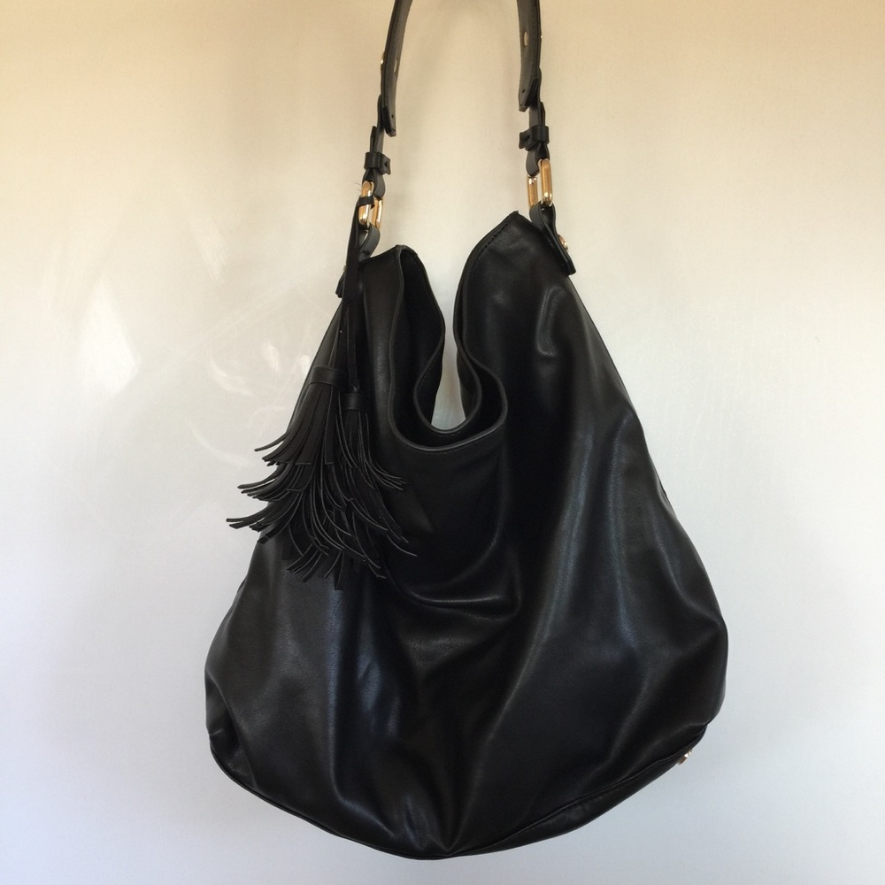 Black Faux Leather Tote