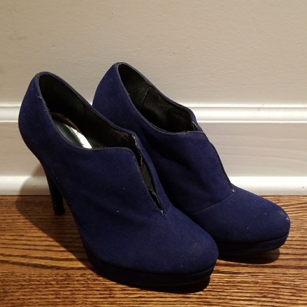 Blue high heel booties