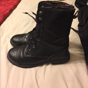 Black combat boots, floral inside