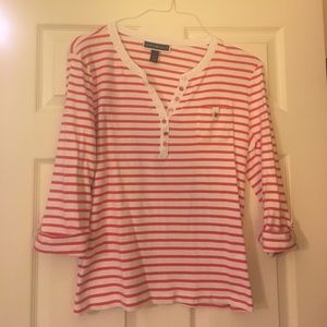 Red and White Striped 3/4 Sleeve Top