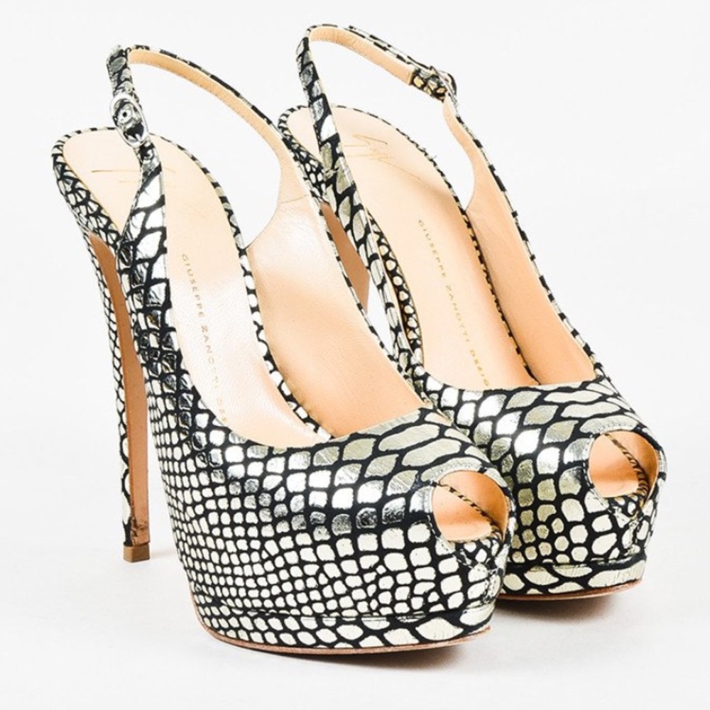 GIUSEPPE ZANOTTI SILVER & BLACK EMBOSSED PYTHON HL