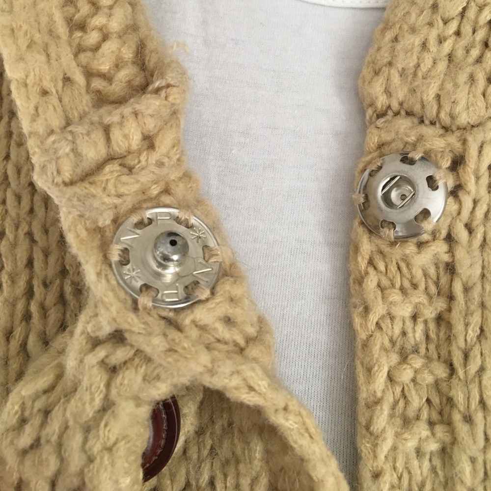 Anthro Moth Cream Knit Hood Sweater Unique Buttons - Picture 3 of 7