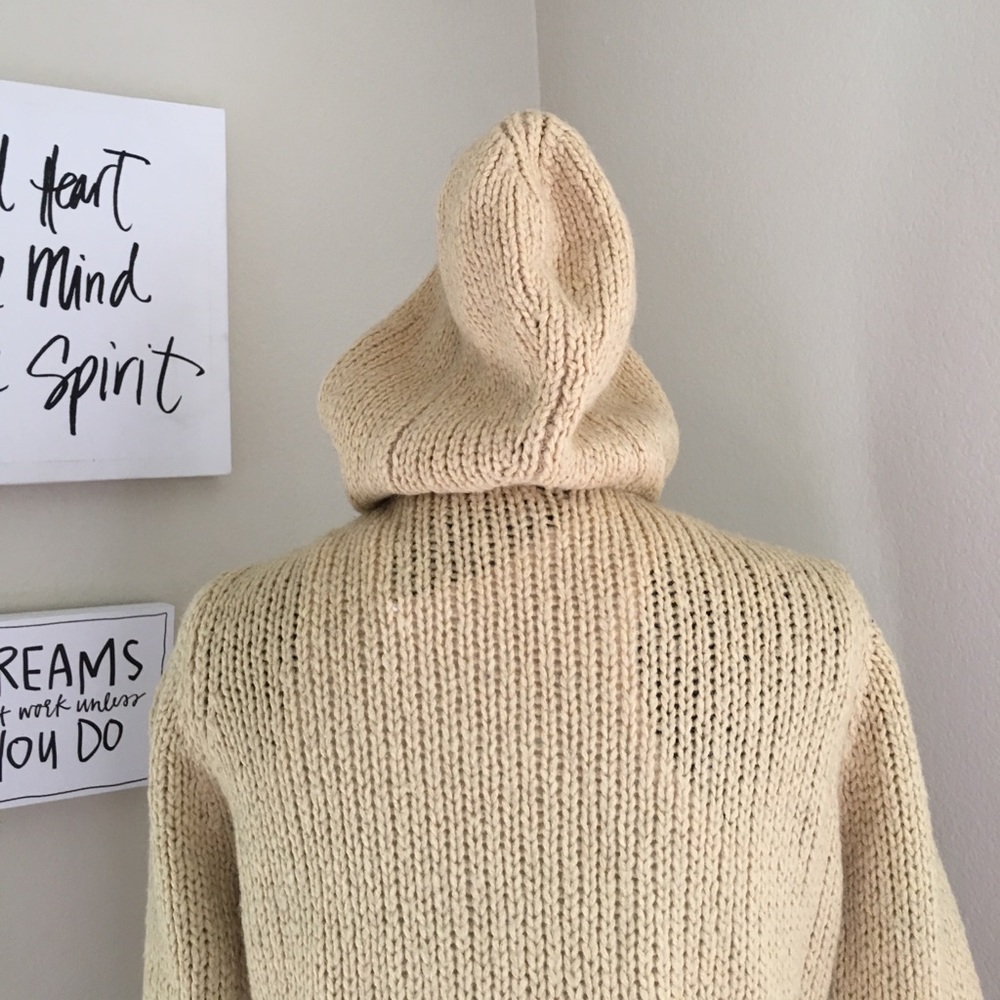 Anthro Moth Cream Knit Hood Sweater Unique Buttons - Picture 5 of 7