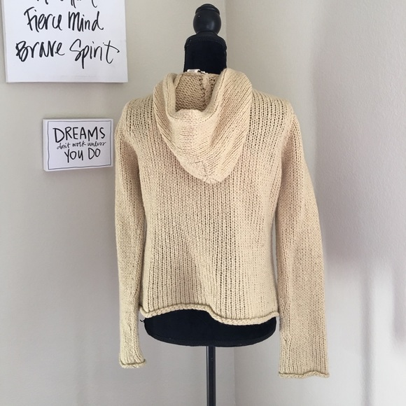 Anthro Moth Cream Knit Hood Sweater Unique Buttons - Picture 4 of 7