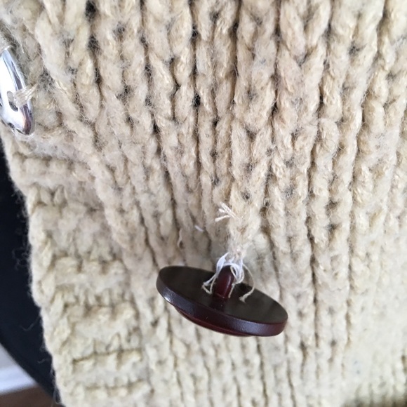 Anthro Moth Cream Knit Hood Sweater Unique Buttons - Picture 6 of 7