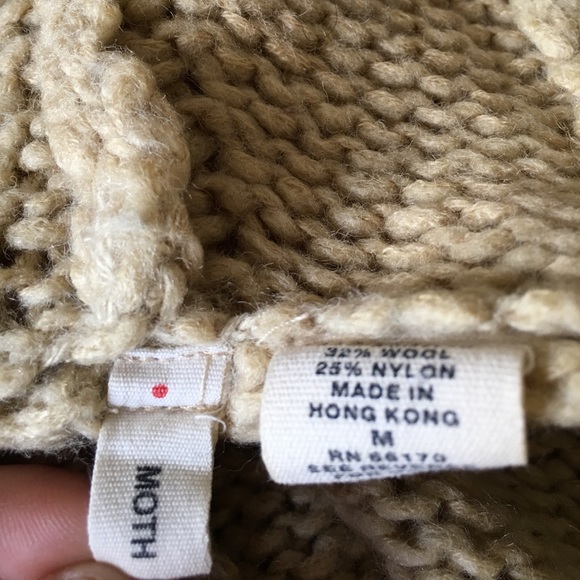 Anthro Moth Cream Knit Hood Sweater Unique Buttons - Picture 7 of 7