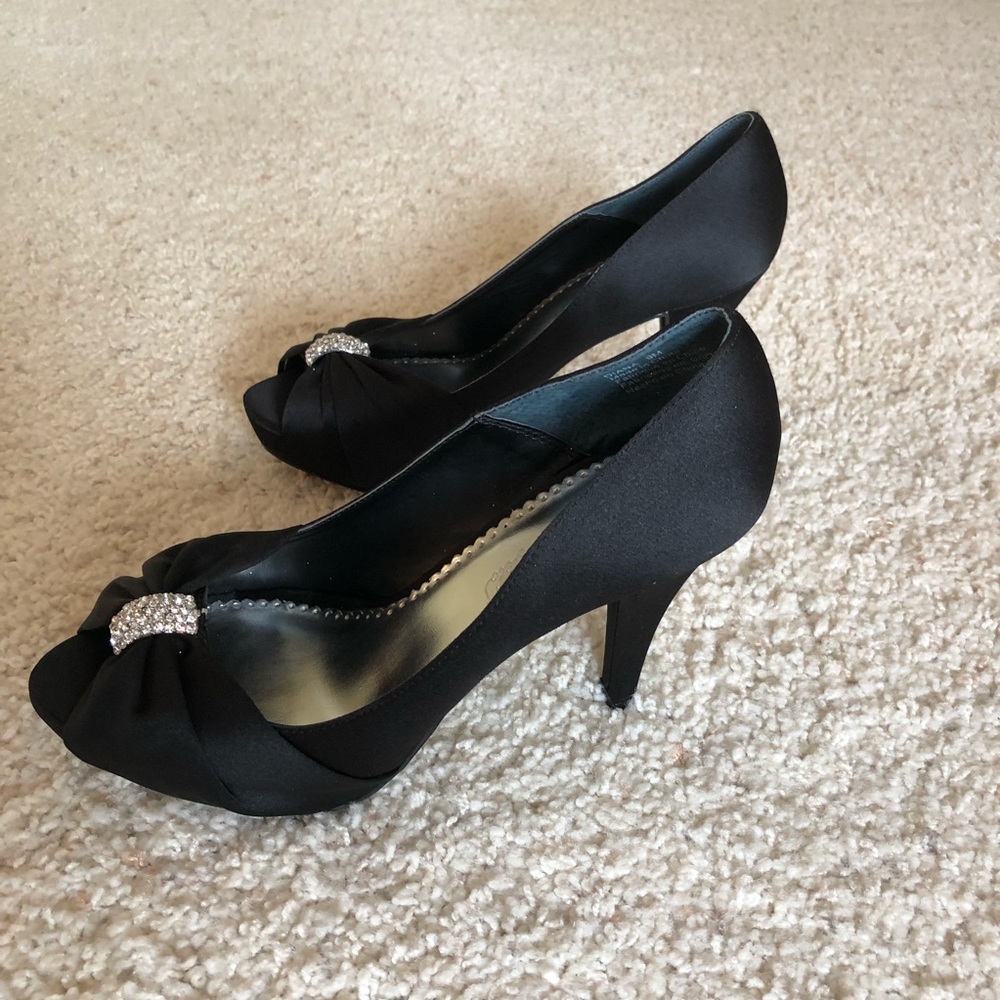 Black Satin and Crystal heels