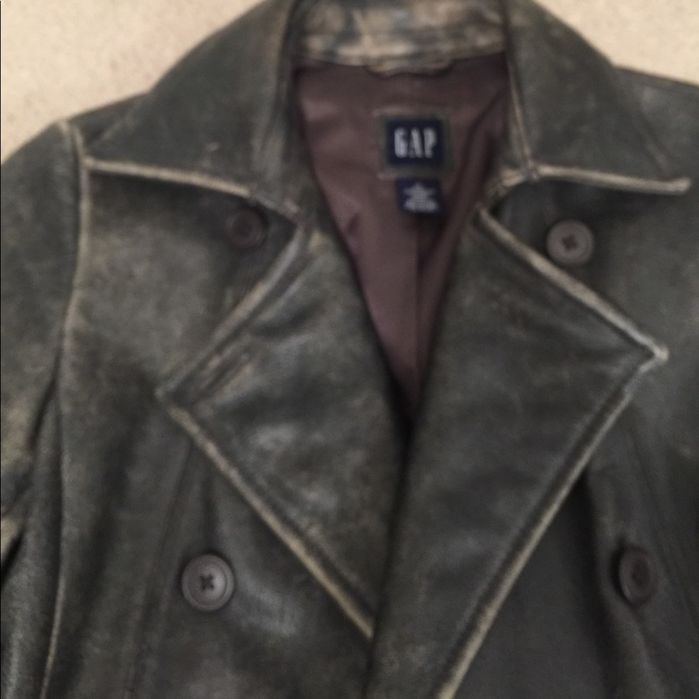 GAP Distressed Leather Pea Coat