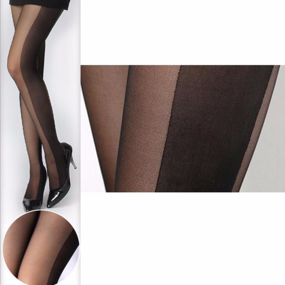NWT Sexy Black Side Lines Tights Pantyhose goth - Picture 2 of 5