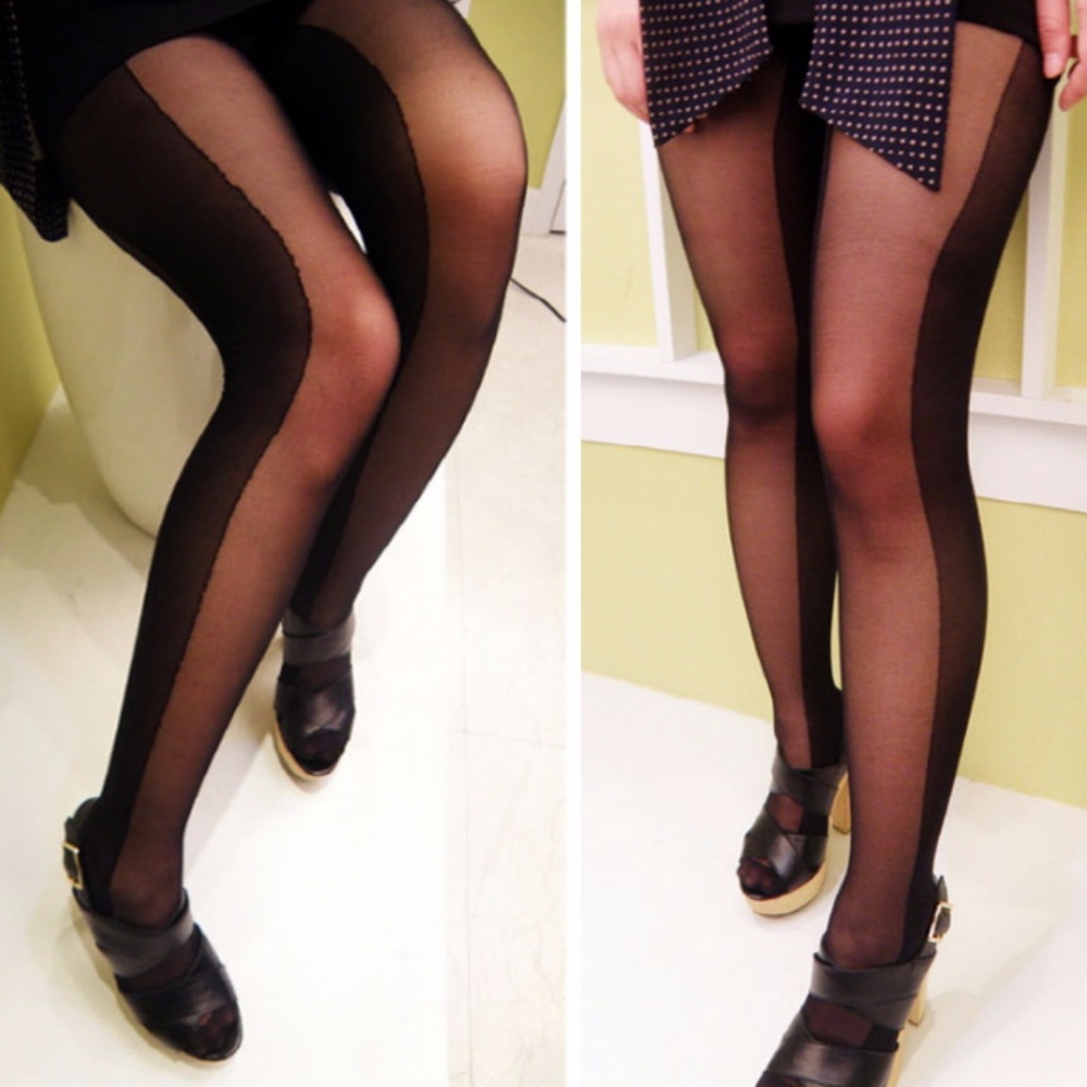 NWT Sexy Black Side Lines Tights Pantyhose goth - Picture 4 of 5