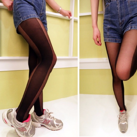 NWT Sexy Black Side Lines Tights Pantyhose goth - Picture 3 of 5