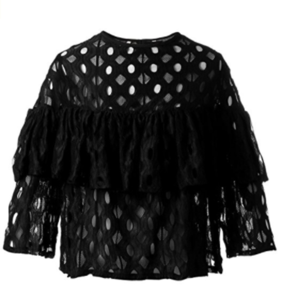 BLDO ✨ Lace Cut-Out Ruffle Blouse