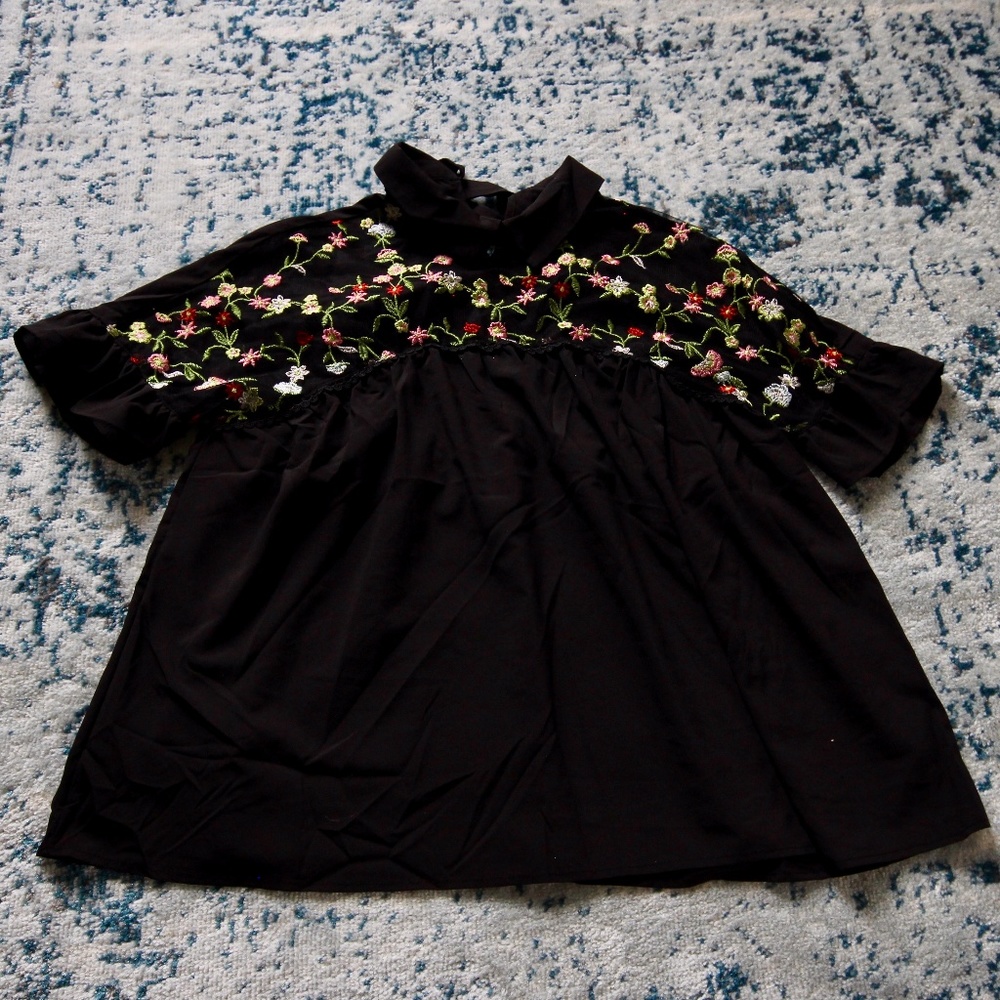 Shein Embroidered Collared Blouse