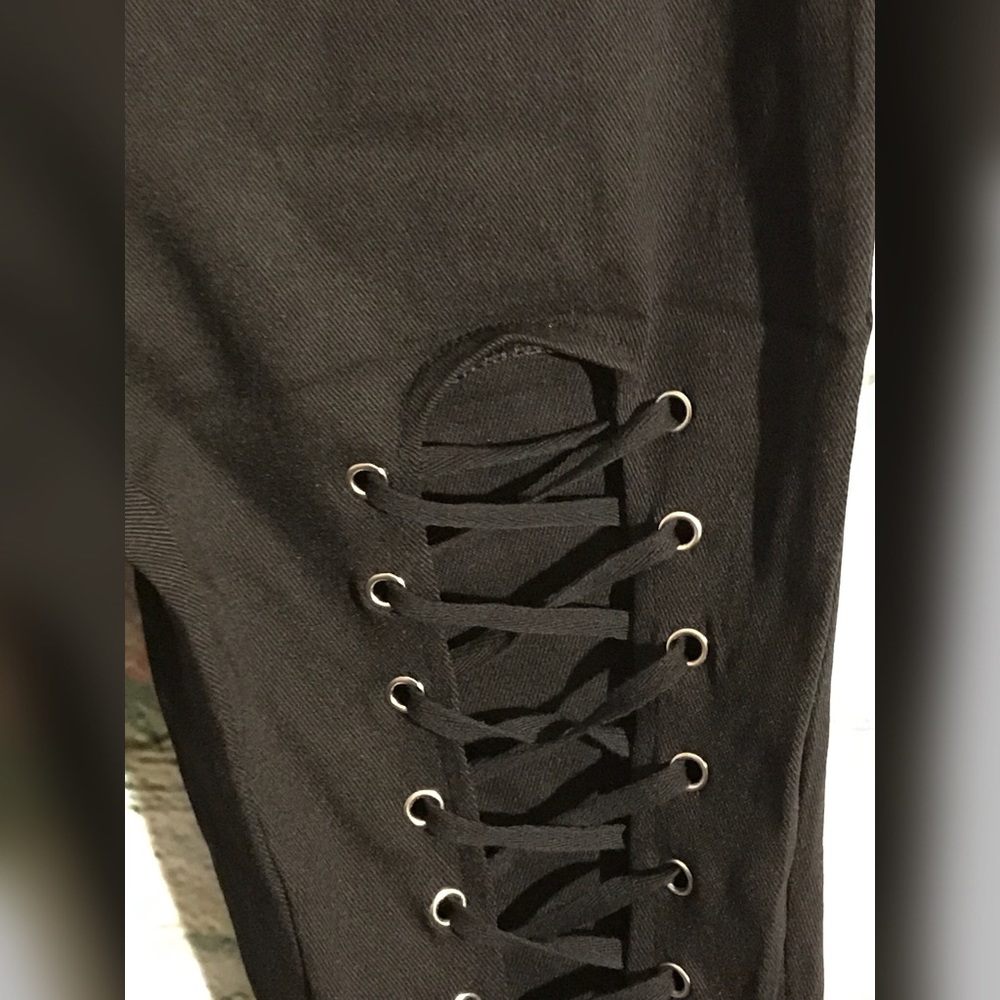 High Waist Lace Up Jean Leggings - Picture 5 of 7