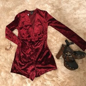 Velvet Romper with Plunging Neckline