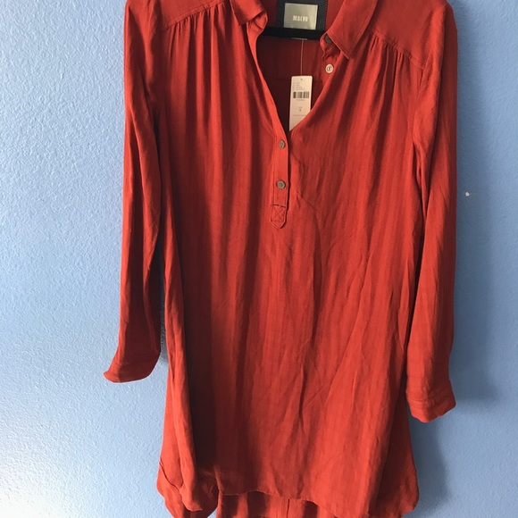 Maeve Anthropologie Rust Orange Butto Shirt SZ 8 - Picture 4 of 7