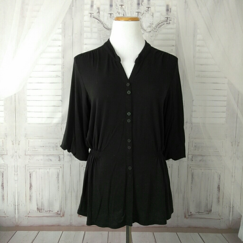 J Jill Shirring Waist Petite Stretch Button Top