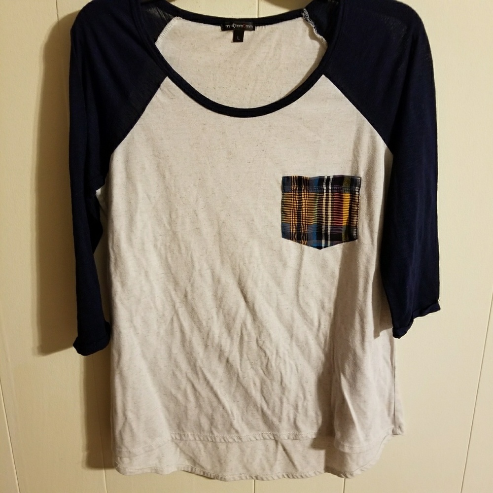 Baseball Shirt with Plaid Patch
