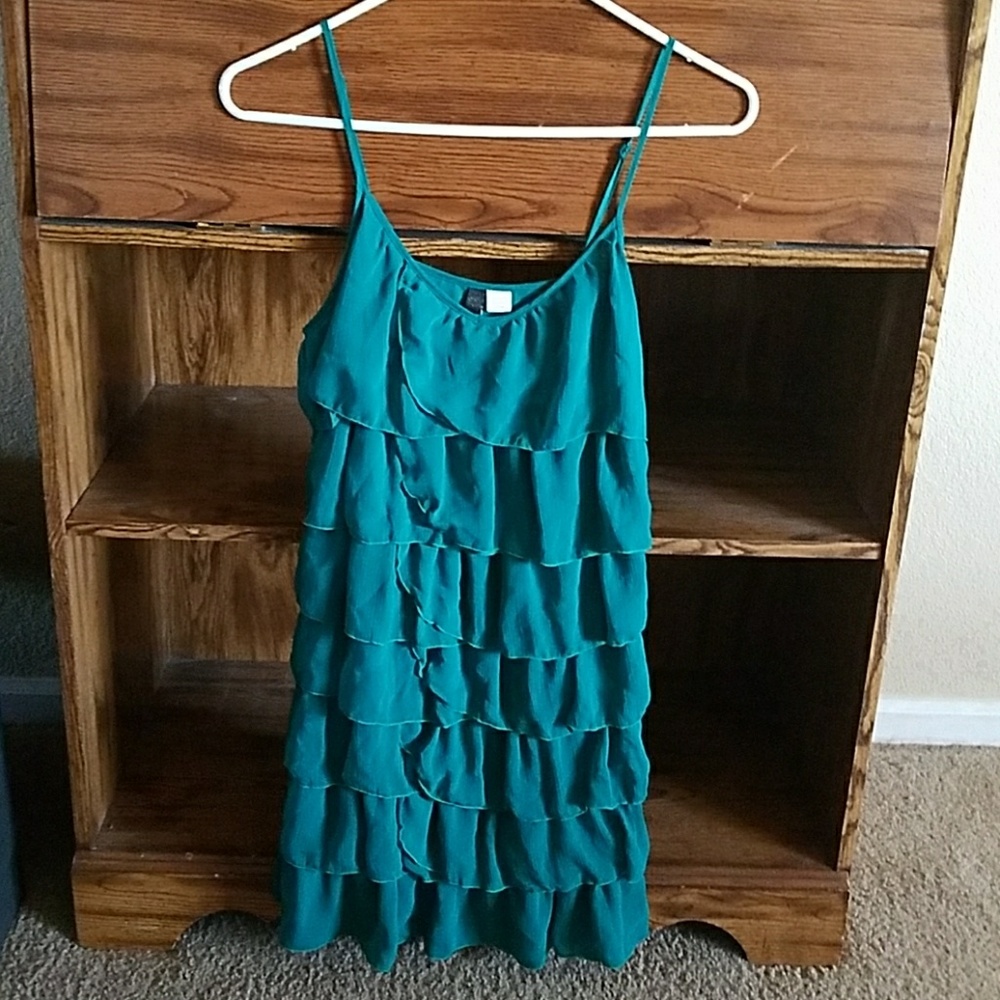 Teal ruffle dress