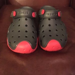 Reddish Pink and Grey Crocs