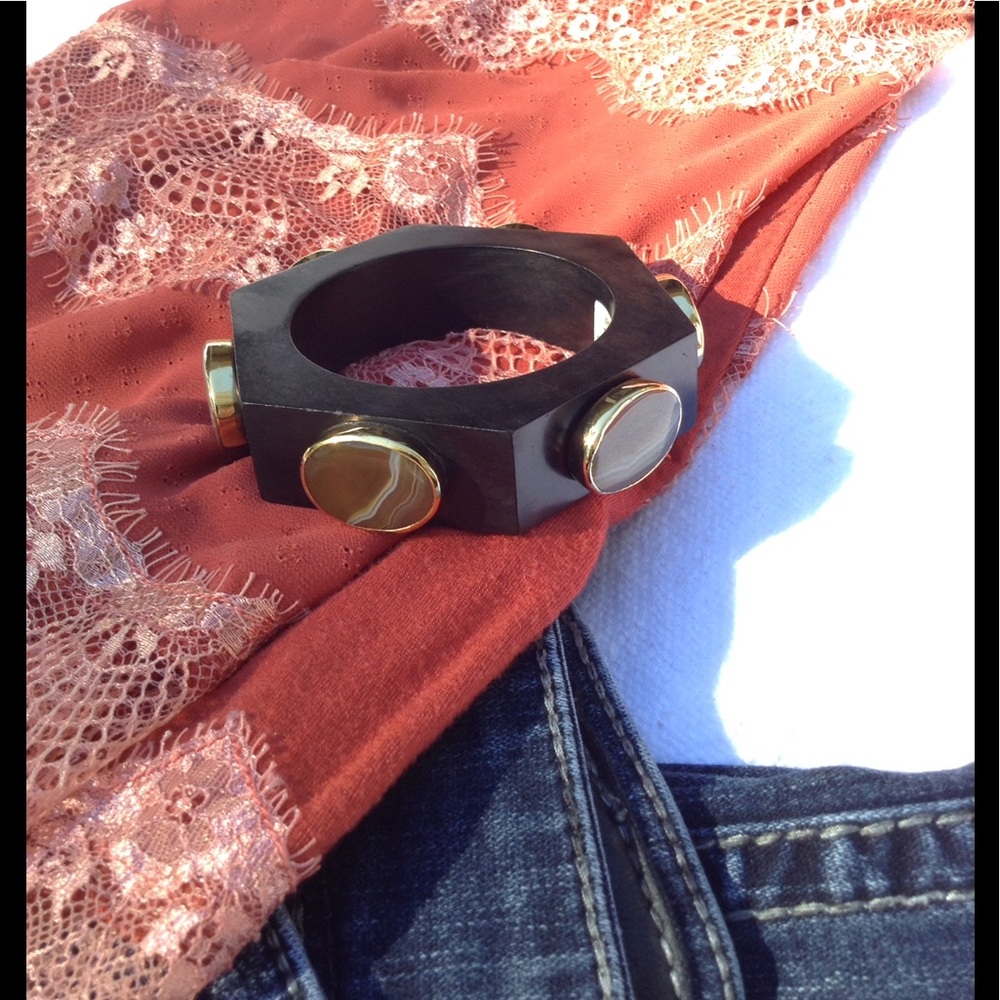 Isharya  Wood and druzy Bracelet