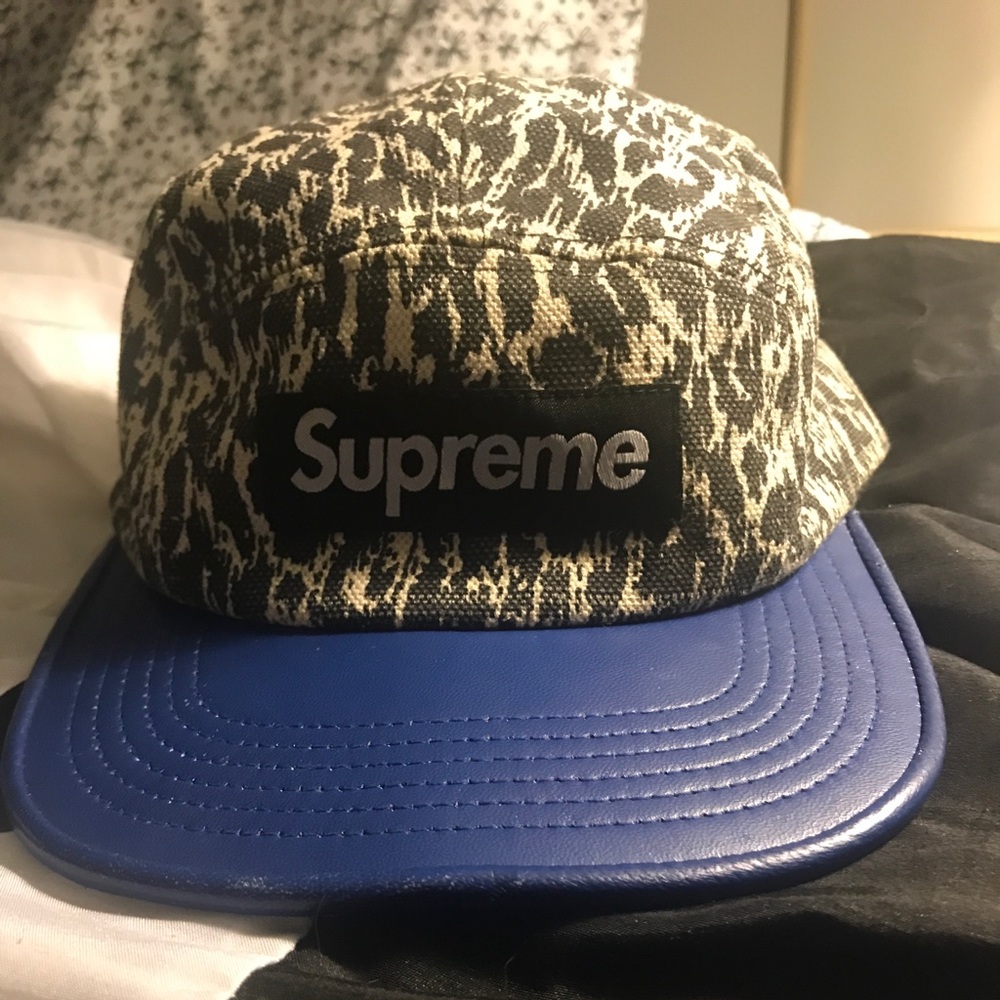 Supreme 5 panel hat with leather brim