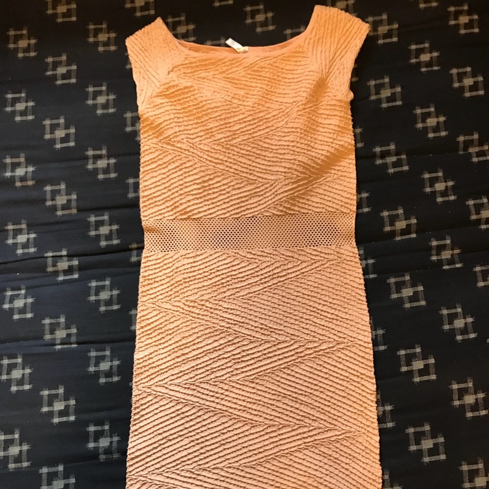 Light pink ribbed fishnet knee high dress