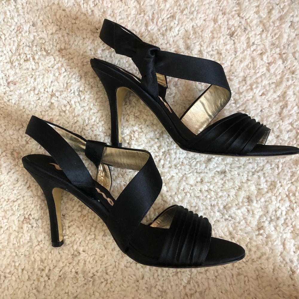 Black Satin Strappy Heels