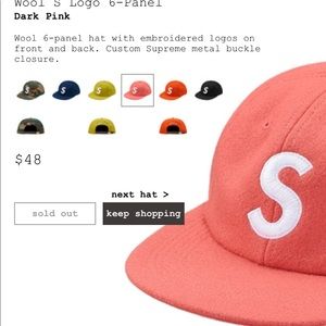 Supreme S wool 6 pannel hat. pink in color