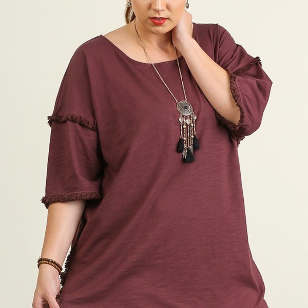 SALE!!  PLUS- Hi Low Tunic with Fringed Hem