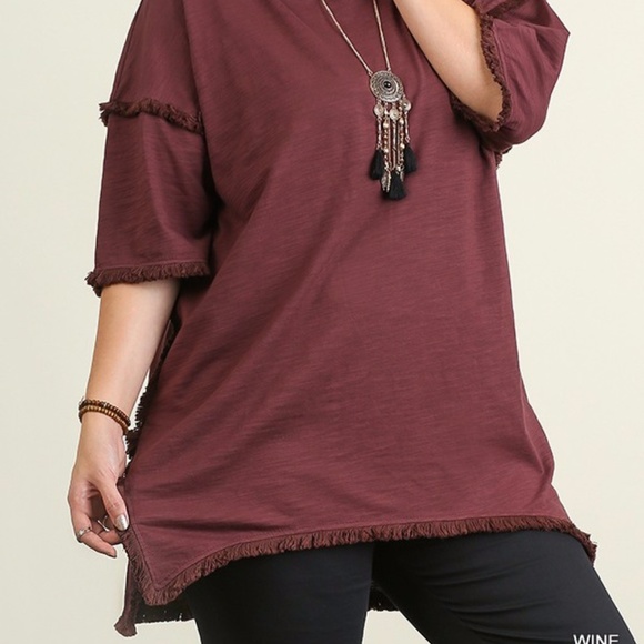 SALE!!  PLUS- Hi Low Tunic with Fringed Hem - Picture 2 of 4