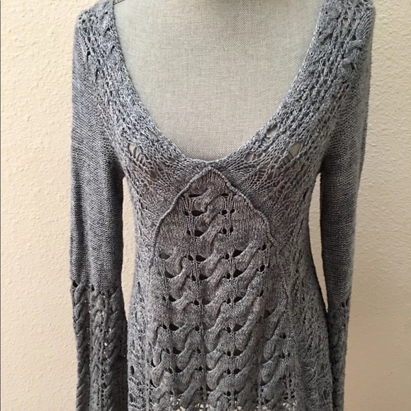 Free People Sweaters - Free People Crochet Gray Tunic Sweater Small EUC