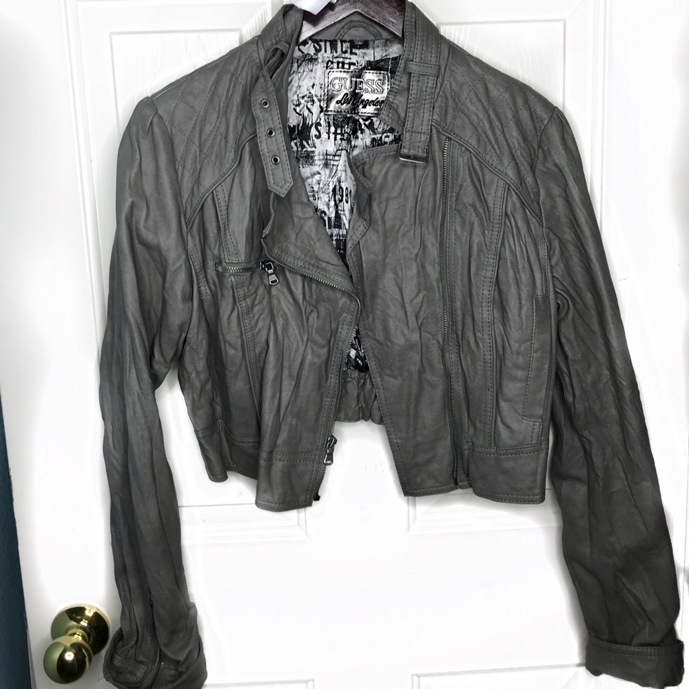 GUESS Gray Leather Jacket