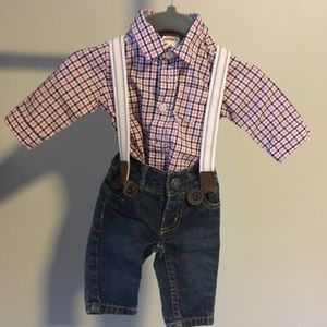 Carters Plaid Jeans Suspender Outfit