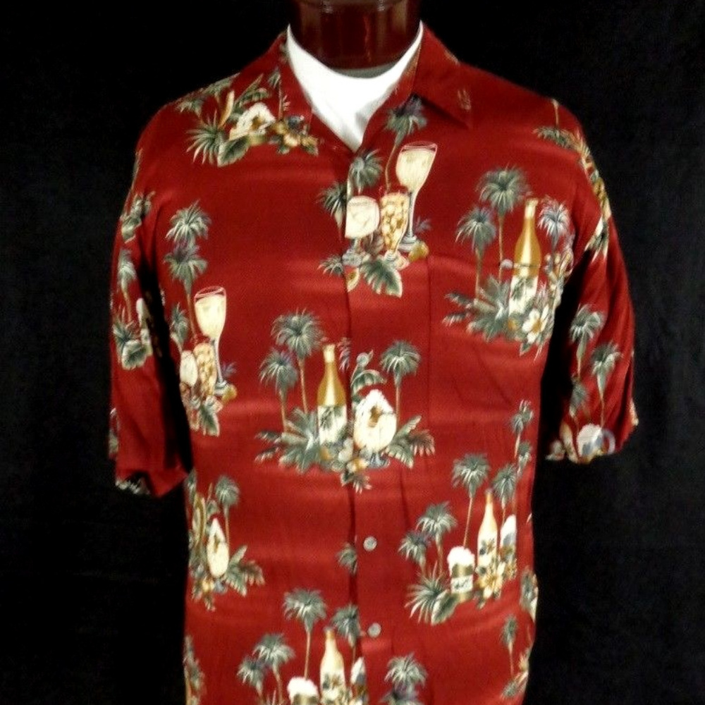 Pierre Cardin Burgundy 100% Rayon Hawaiian Shirt