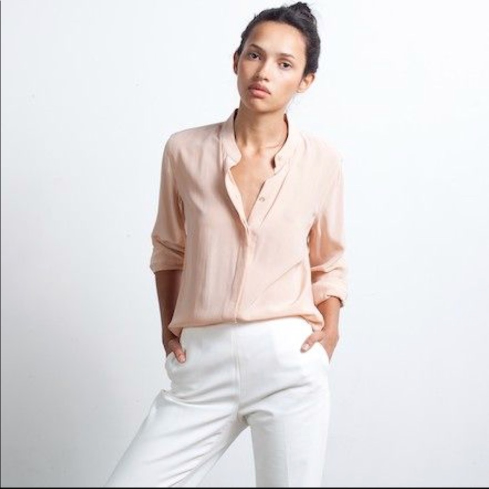 Blush silk band collar shirt