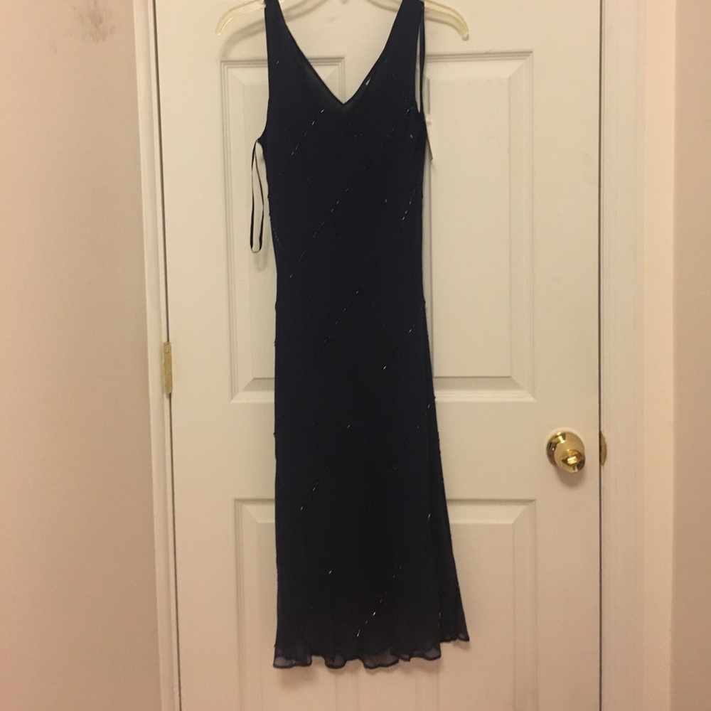 Navy beaded silk dress
