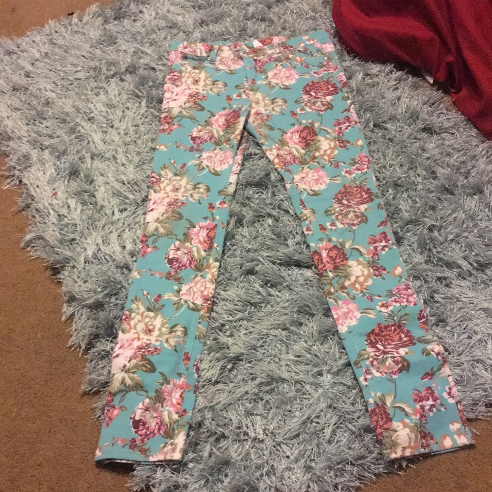 Teal flower Jeggings