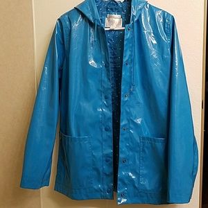 Vibrant sky blue rain coat