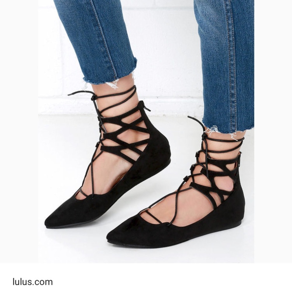 Suede Tie-up black flats