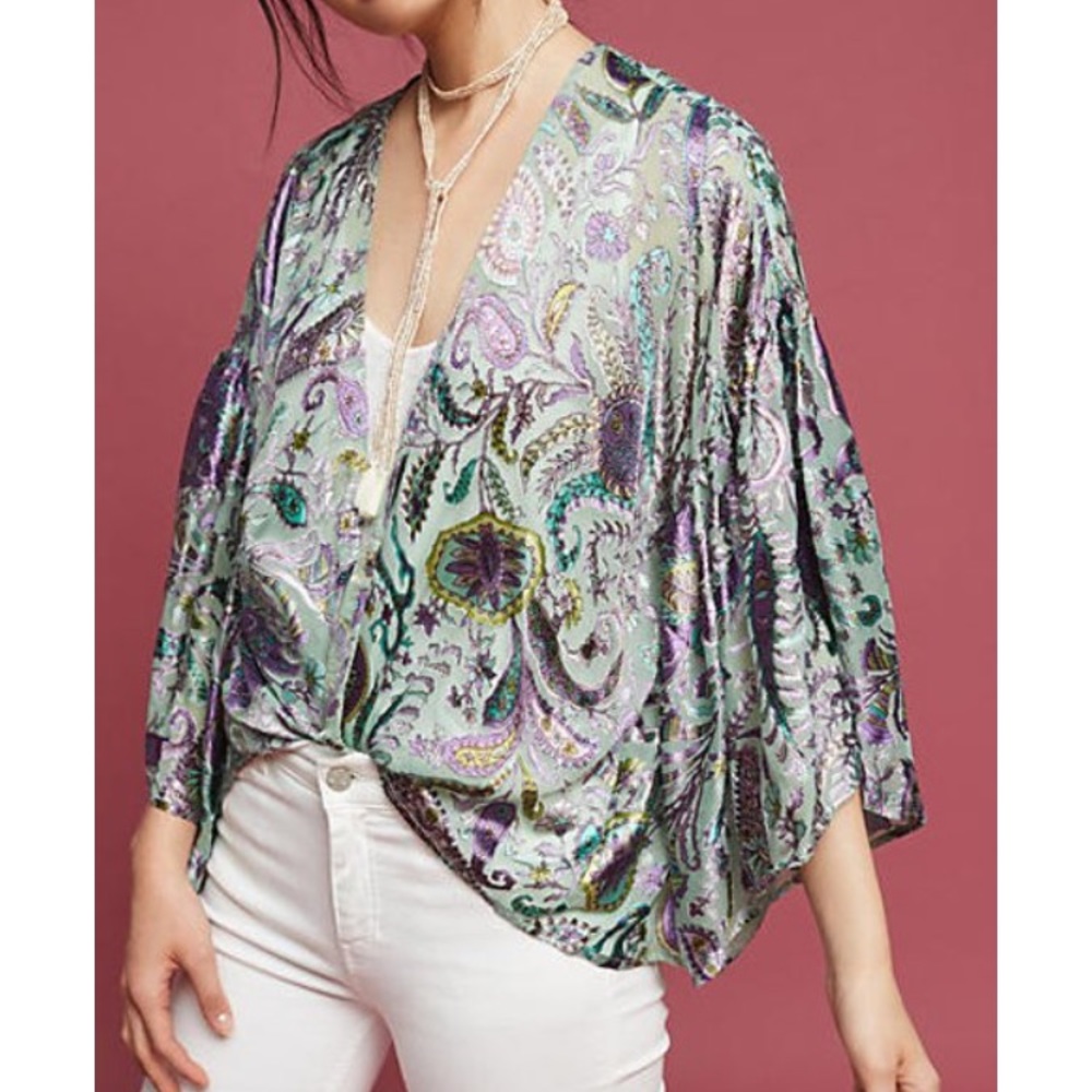 Anthro Silk kimono waist length top, no closures